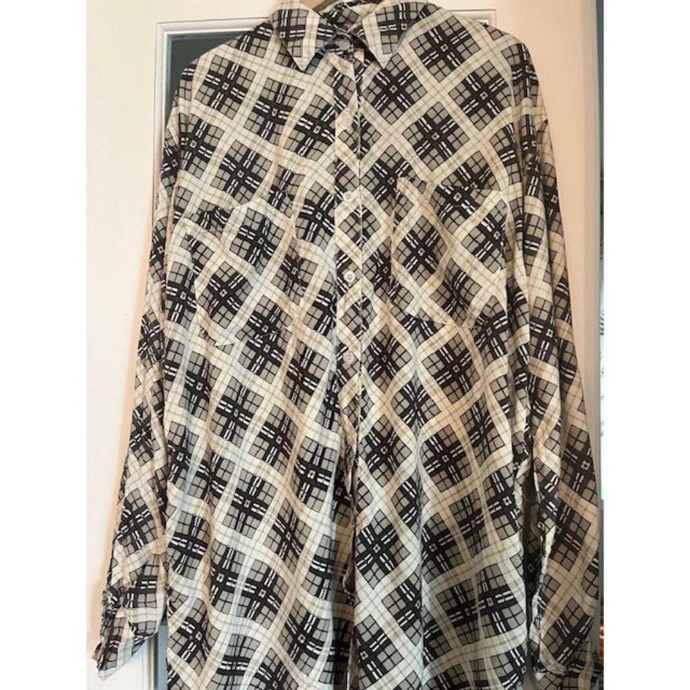 MOTEL Oversized Windowpane Plaid Shirt Dress Size XXS
